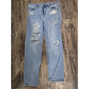 American Eagle Stretch Mom Light wash Baggy Destroyed Jeans Womens Sz 8